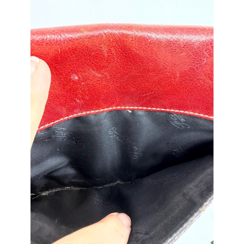 Fossil Vintage Leather Shoulder Bag Womens Small Red Whipstitch Flap Baguette - Picture 6 of 11